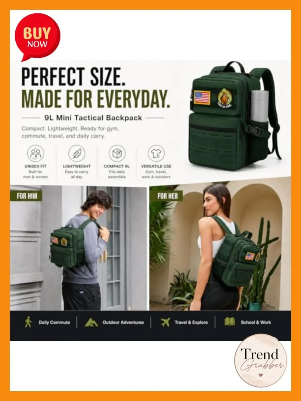 9L Mini Tactical Backpack Waterproof Oxford 1000D Polyester Gym Hiking Daypack